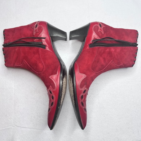 Antonio Melani Red Suede Leather Western Ankle Boots Women's 9 M Kitten Heel - Picture 6 of 15